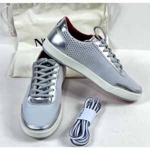 Novella No. 0210 Silver Red Leather Sneakers Men 6 Women 7.5 NEW W/ Dust Bag